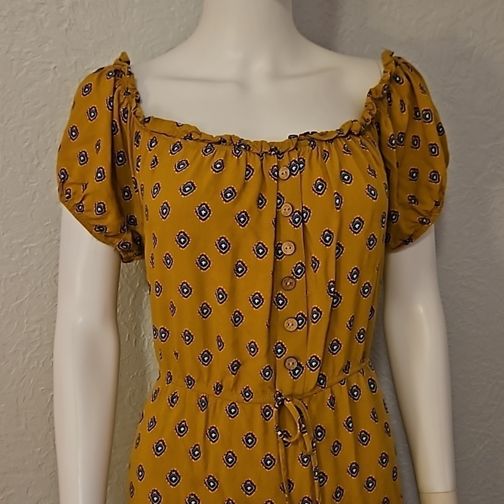 VTG Y2k Mustard Floral Ruffle Off Shoulder High-Low Prairie Boho Dress - Picture 4 of 8